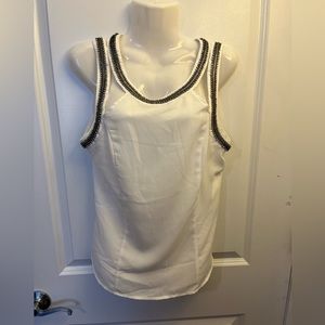 White sheer xoxo top with chain and rhinestone detail on neck